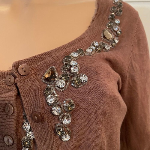 #OFFER  Relish Brown Knitted Blouse Jacket Round Buttons with Rhinestones Medium