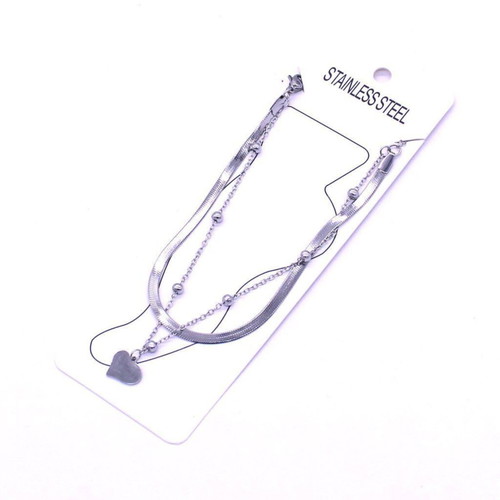 Double Anklet with Heart Stainless Steel new