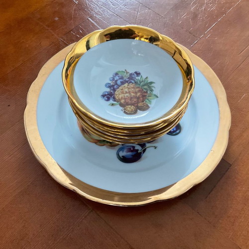 Czechoslovakia pasta plate and bowl set with gold trim