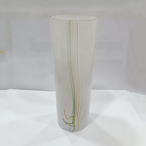 Bertil Vallien Kosta Boda Rainbow 1982 Vase white with multicolored thread like new