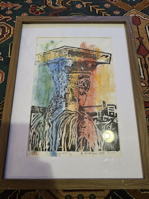 Karyatida by Aristomenis Katsoulas used, ink and colored pencils framed