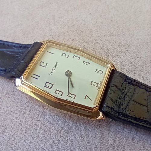 Technos Tank Swiss mechanical wristwatch, gold plated