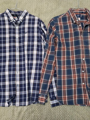 Superdry dress shirts used, pack of 2 plaid, size L, white and blue
