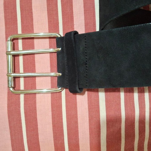 Wide black suede belt with double buckle