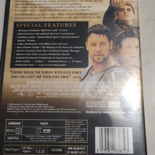 Gladiator DVD used, foreign film, widescreen, 2-disc, Russell Crowe, Greek subtitles
