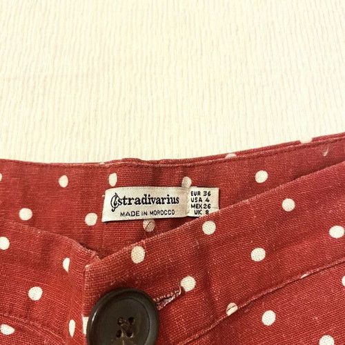 Stradivarius polka dot fabric pants like new, white and red, size S