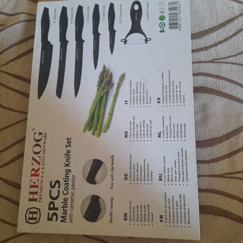 Herzog kitchen knife set 5 pieces with marble coating and peeler new