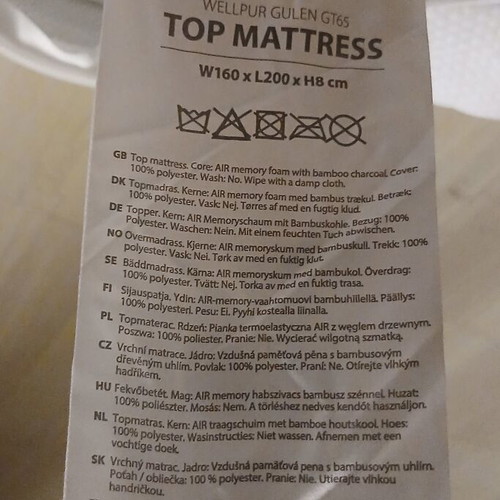 Jysk Wellpur Gulen Mattress Topper 160x200cm like new with washable cover