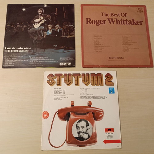 Set of 3 used vinyl records with Roger Whittaker, Pelle Karlsson & Stutum 2