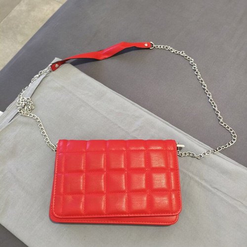 Red Quilted Shoulder Bag with Chain, New