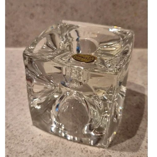Bohemia Glass Cube Candle Holder, Space Age, Made in Czechoslovakia