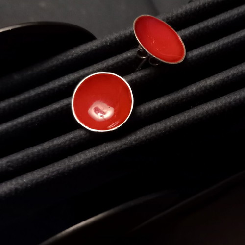 Silver earrings with bright red enamel, like new