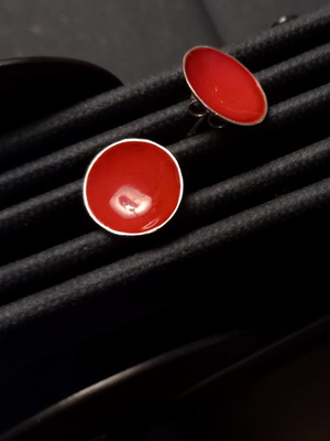 Silver earrings with bright red enamel, like new