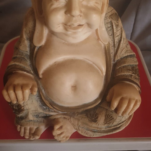 Laughing Buddha Budai hand made alabaster statue like new