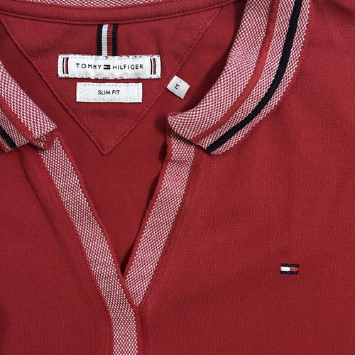 Tommy Hilfiger Women Polo Shirt red slim fit contrast collar size L like new
