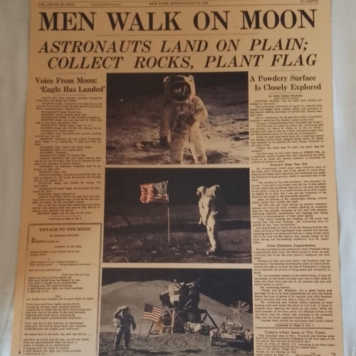 New York Times Apollo Moon Landing 1969 Newspaper like new cover only