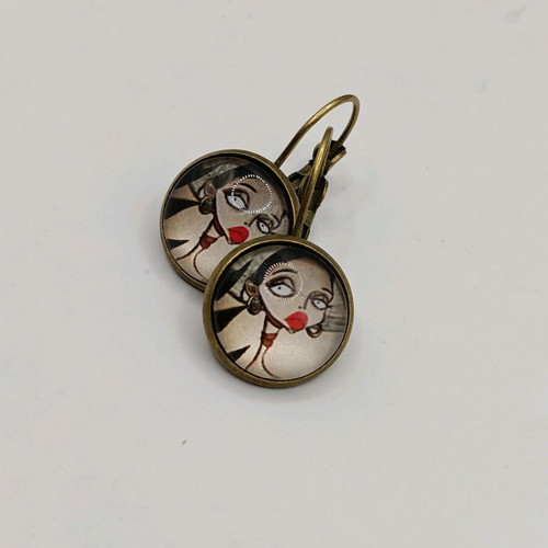 Dangling earrings 14mm girl new, beige and red
