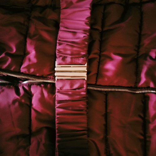 Long jacket used burgundy with belt and removable fur