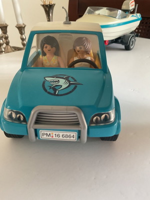 Playmobil car with trailer and boat like new