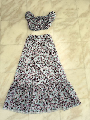 Women's Co-ord Set skirt and top floral turquoise purple like new