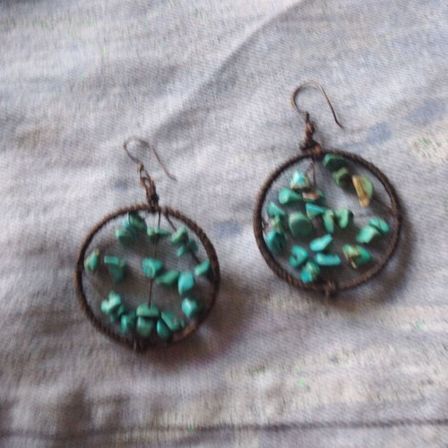 Handmade earrings unused with turquoise beads and woven design