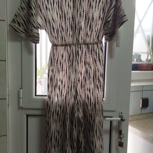 Shein jumpsuit like new with vertical stripes, black and beige