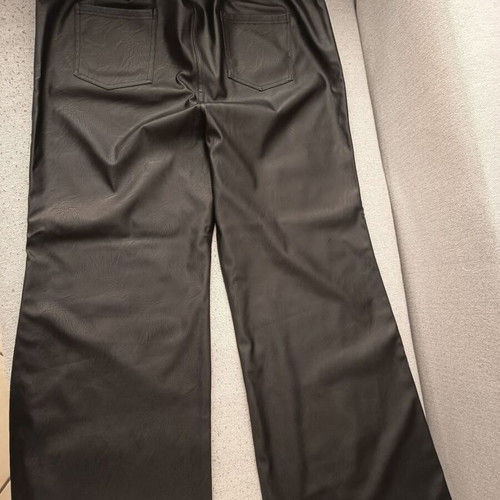 Black faux leather pants with button and elastic waist, size 3