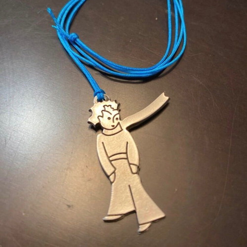 Metal pendant The Little Prince with turquoise silk cord, new