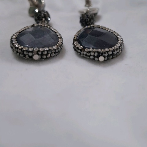 Handmade teardrop earrings with blue stone and rhinestones like new