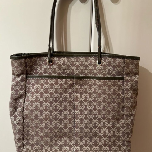 Anya Hindmarch shoulder bag used, grey canvas with 3 external pockets