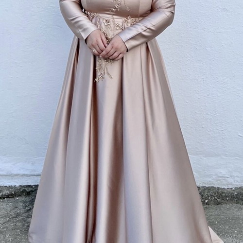 Satin maxi dress like new with embroidery champagne beige