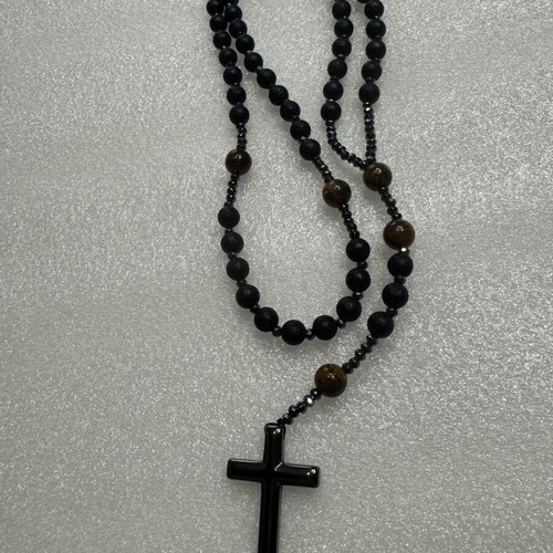 Cross necklace large, new, length 52cm, black and brown
