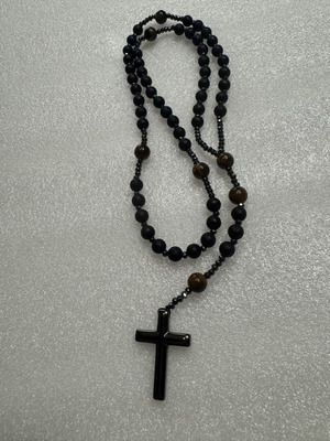 Cross necklace large, new, length 52cm, black and brown