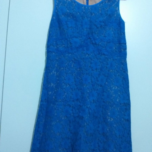 Blue lace dress handmade, A-line, mini, 1960s