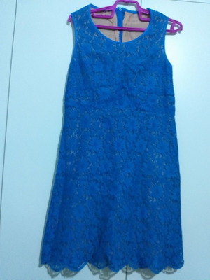 Blue lace dress handmade, A-line, mini, 1960s