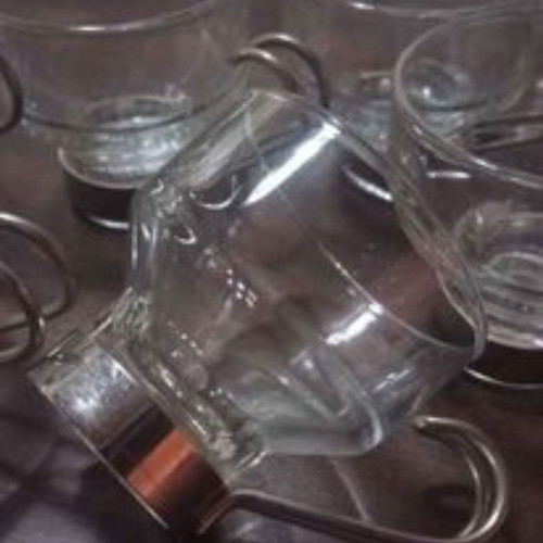 Espresso cups vintage like new made of tempered glass and stainless steel
