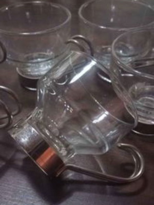 Espresso cups vintage like new made of tempered glass and stainless steel