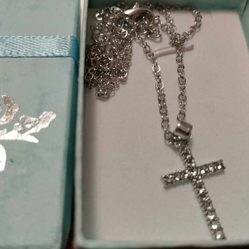 Cross with strass in silver color new