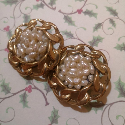 Vintage clips earrings used, large faux bijoux with pearls