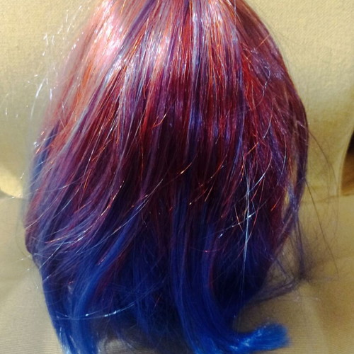 Wig red to blue ombre, short bob new