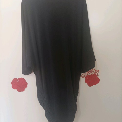 Mini dress like new, black, with draped detail and batwing sleeve