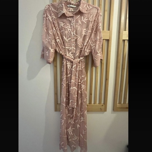Zara dress kaftan large pink semi-transparent like new