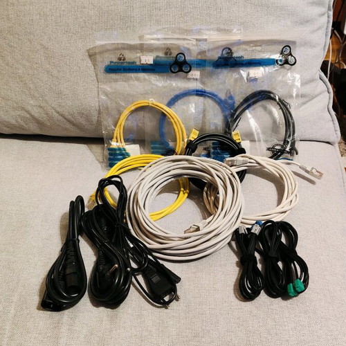 Various Ethernet and power cables new, assorted lengths