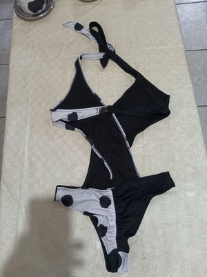 Monokini ολόσωμο μαγιό σαν καινούργιο, μαύρο και άσπρο πουά, μέγεθος L