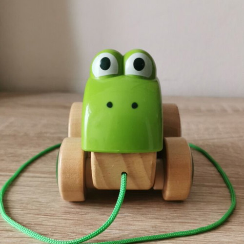 Hape Walk-A-Long Frog Wooden Pull Toy like new