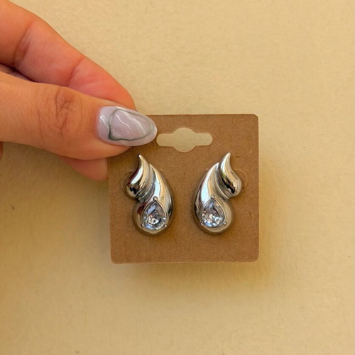 Ataalina earrings new silver with zircon stainless steel hypoallergenic