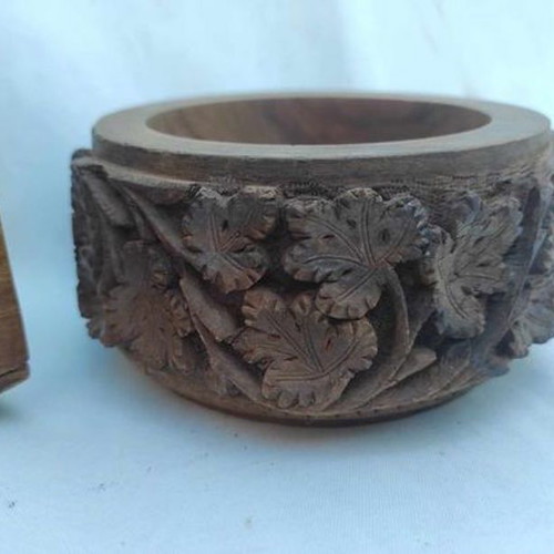 Wood Carved Chest and Bowl from India like new