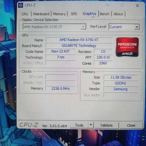 Gigabyte RX 6750XT AORUS ELITE 12GB graphics card