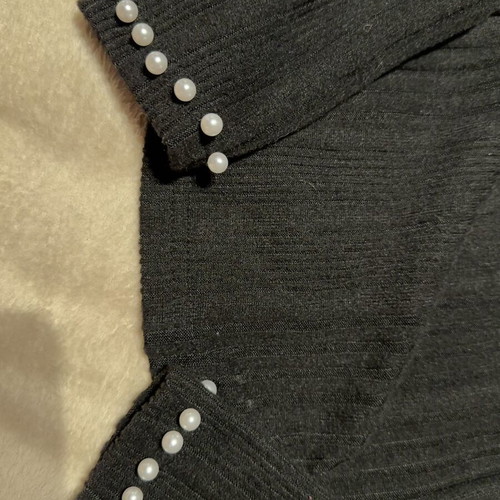 Shein black ribbed long-sleeve top with pearls and square neckline size S