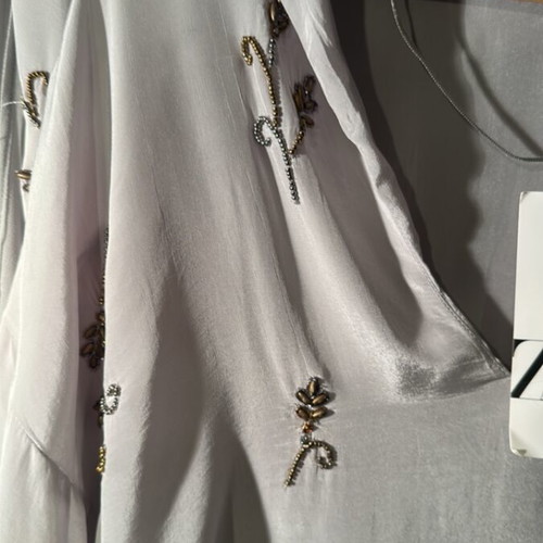 Zara limited edition hand crafted silk set, light gray